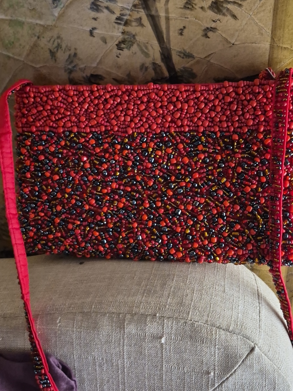Handcrafted Multi Beaded Red Crossbody Shoulder Bag
